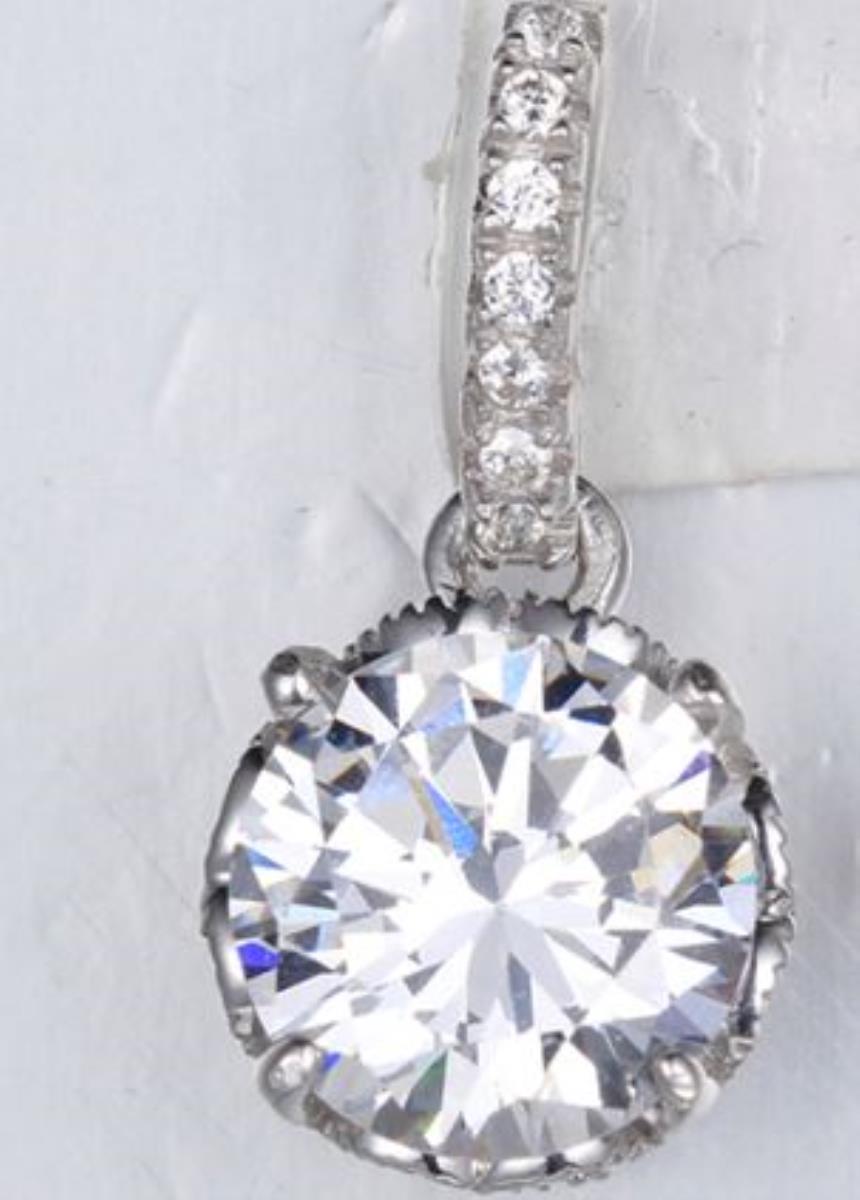 Sterling Silver Rhodium 8mm Round Fancy 4-Prong Basket Necklace with 2" Extension