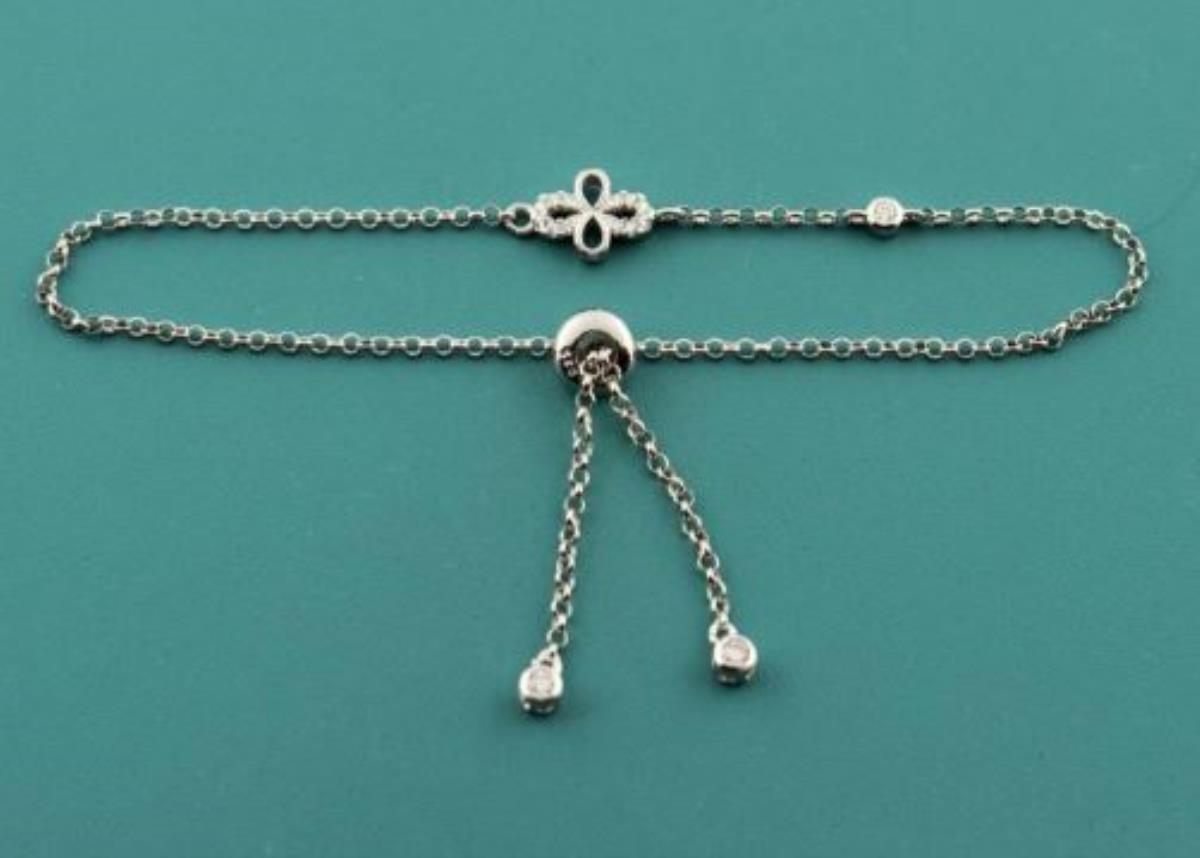 Sterling Silver Rhodium Open Cross Adjustable Tennis Bracelet