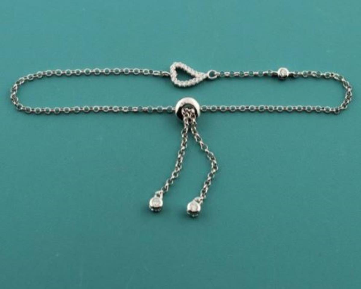 Sterling Silver Rhodium Open Sideway Heart Adjustable Bracelet