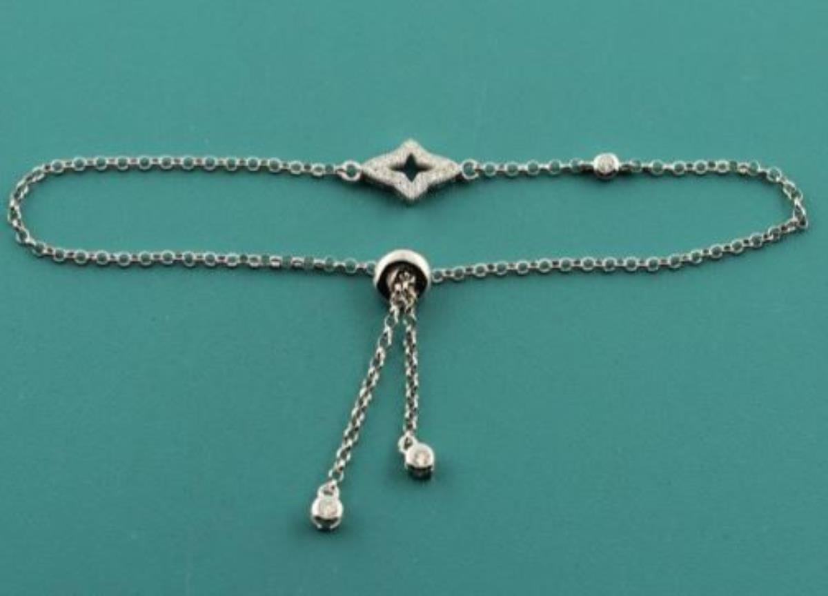 Sterling Silver Rhodium Diamond Shaped Adjustable Bracelet