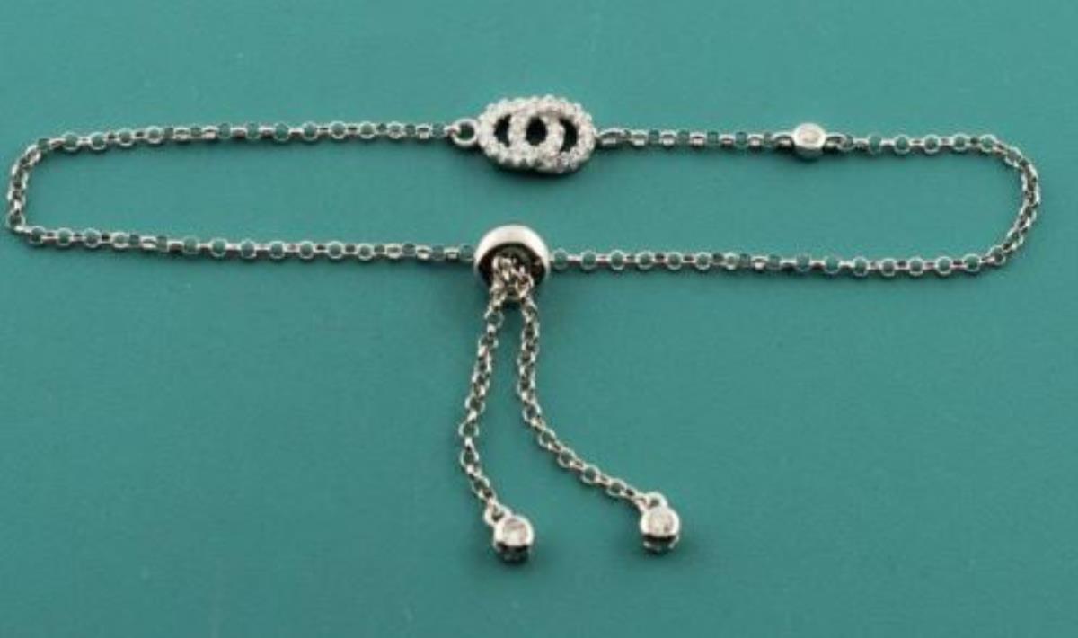 Sterling Silver Rhodium Interlocking Circles Adjustable Bracelet