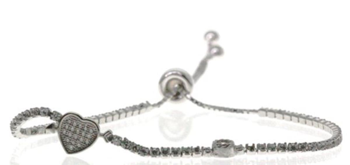 Sterling Silver Rhodium Cupid Heart Adjustable Tennis Bracelet