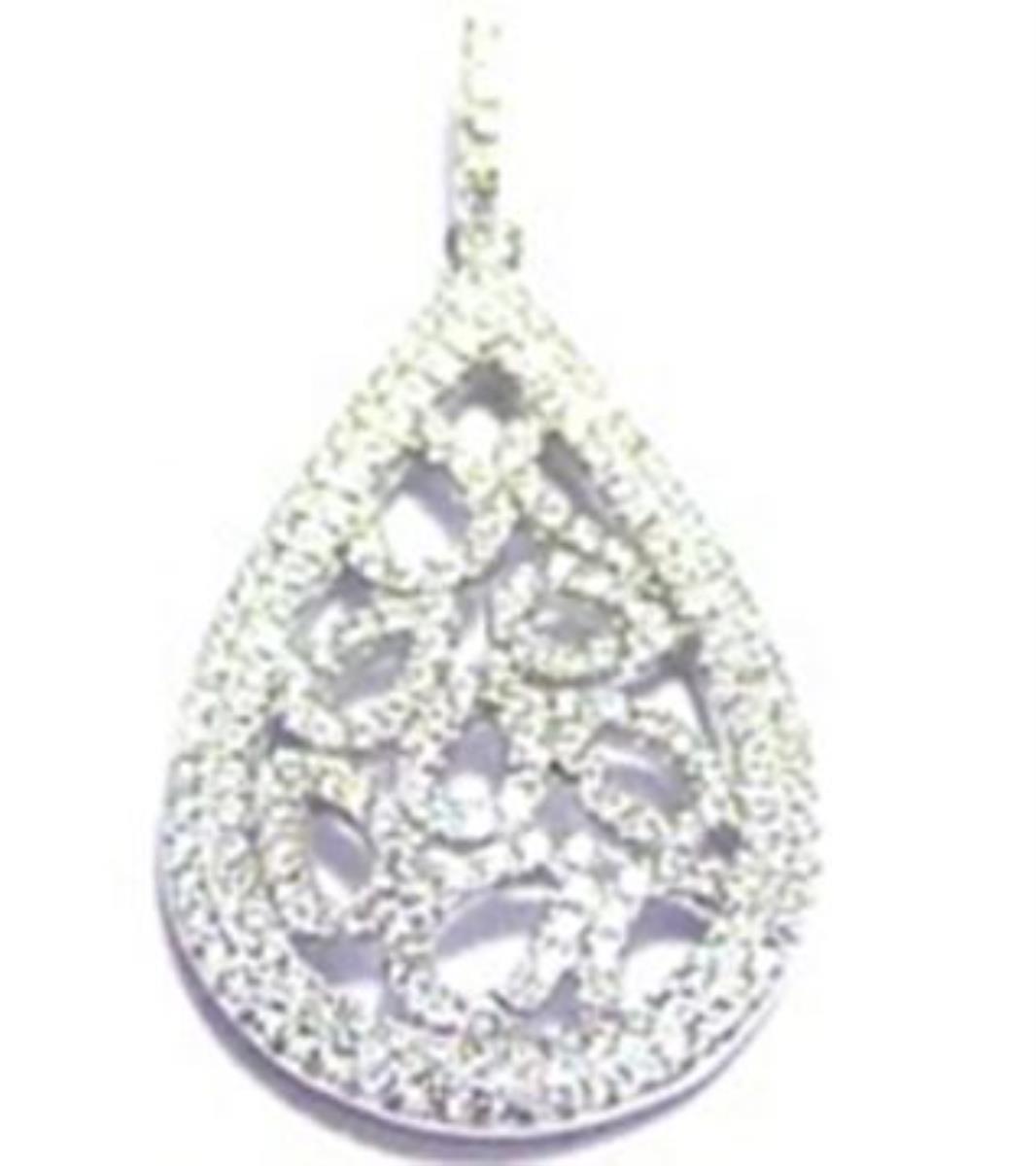 Sterling Silver Rhodium Fancy Teardrop Filigree Necklace with 2" Extension