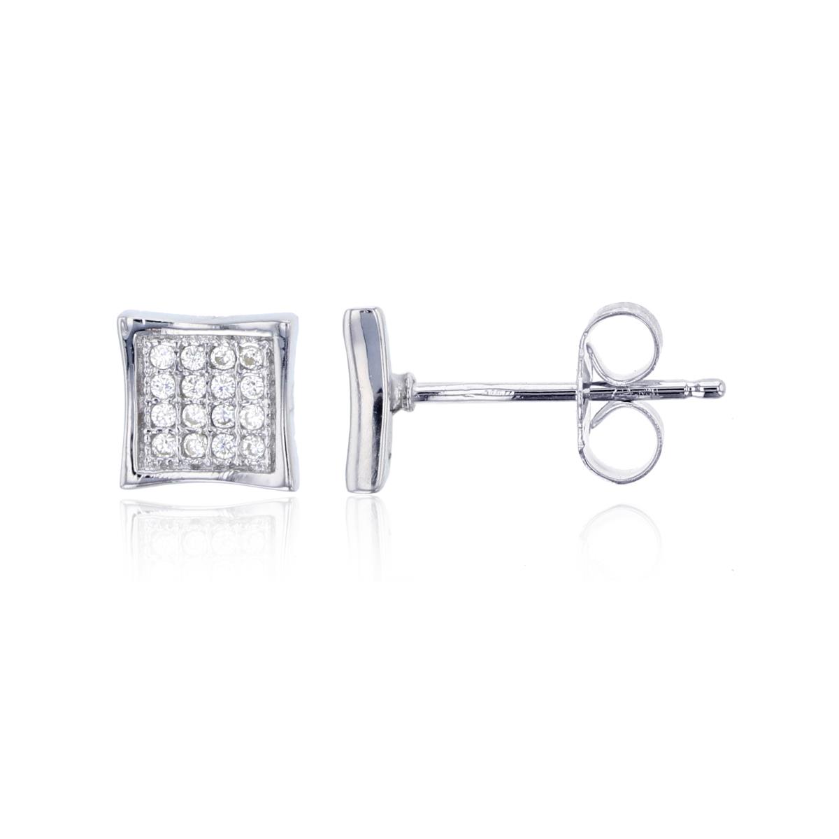 Sterling Silver Rhodium 4x4 Curved Square Stud