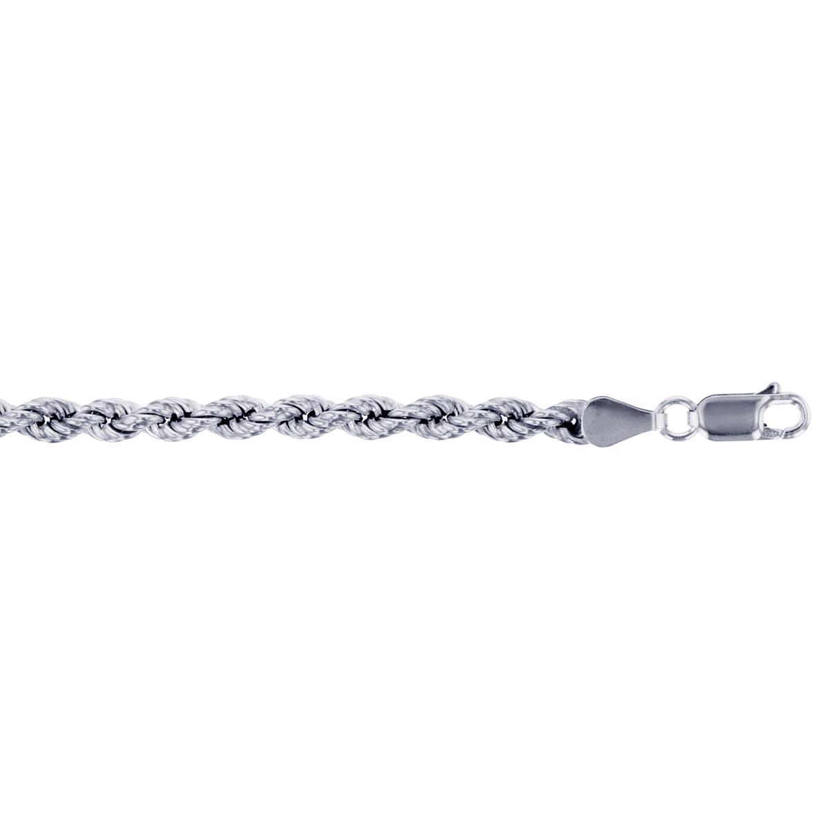 Sterling Silver 4.20mm 7.25" Hollow Rope Rhodium Plated Bracelet