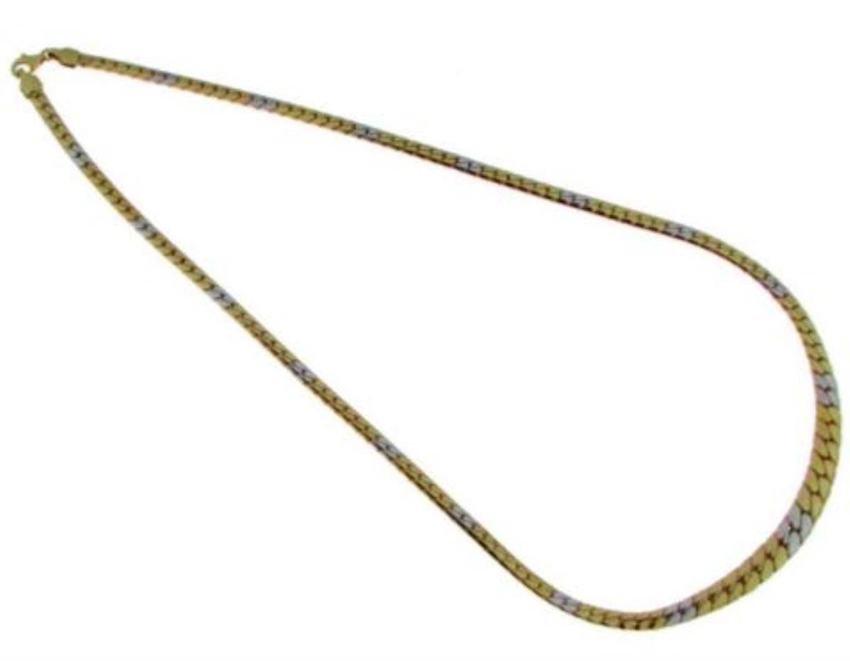 14K Yellow & White Gold Graduated Hollow Herringbone 18" Necklace