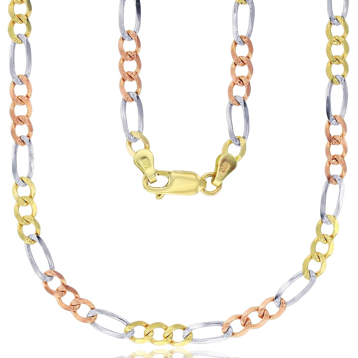14K Gold Tricolor Pave 4MM 20" Figaro 100 Chain