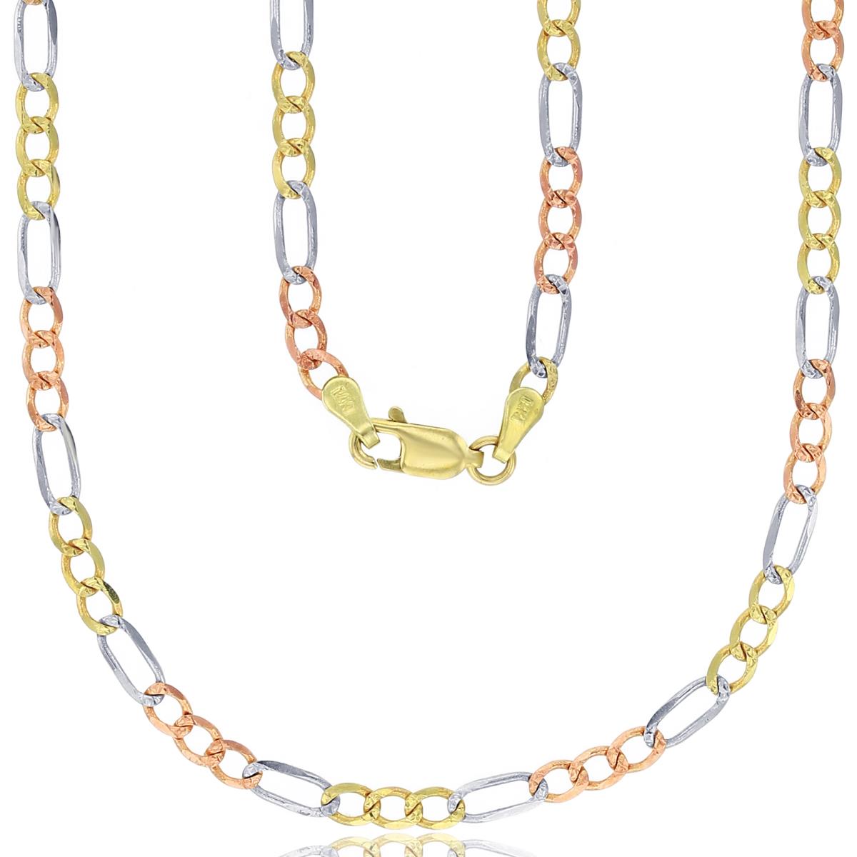 14K Gold Tricolor Pave 3.20MM 18" Figaro 080 Chain