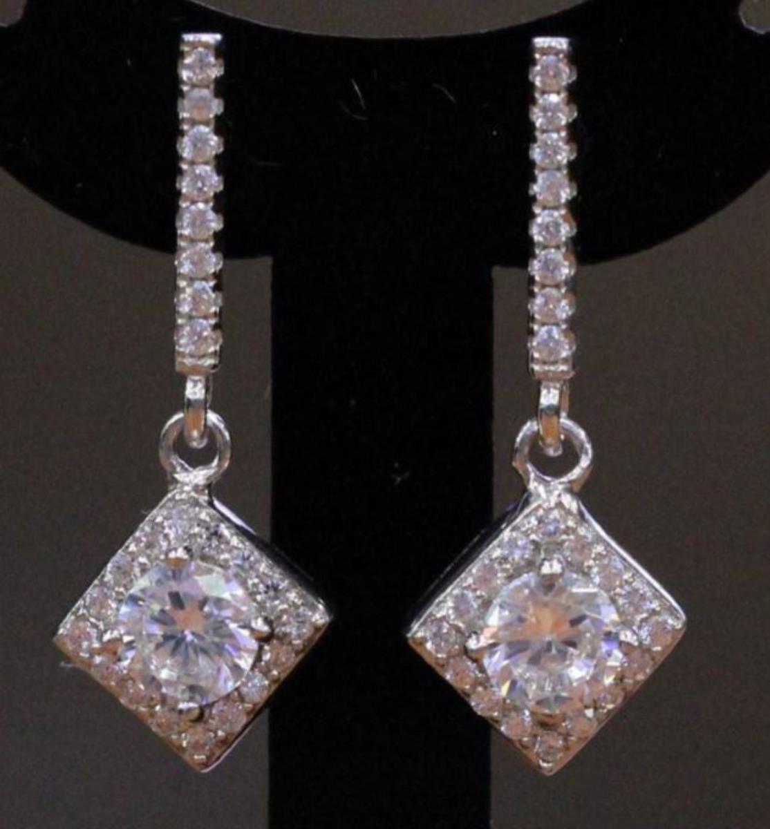 Sterling Silver Rhodium Fancy Diamond Shaped Dangle Earring