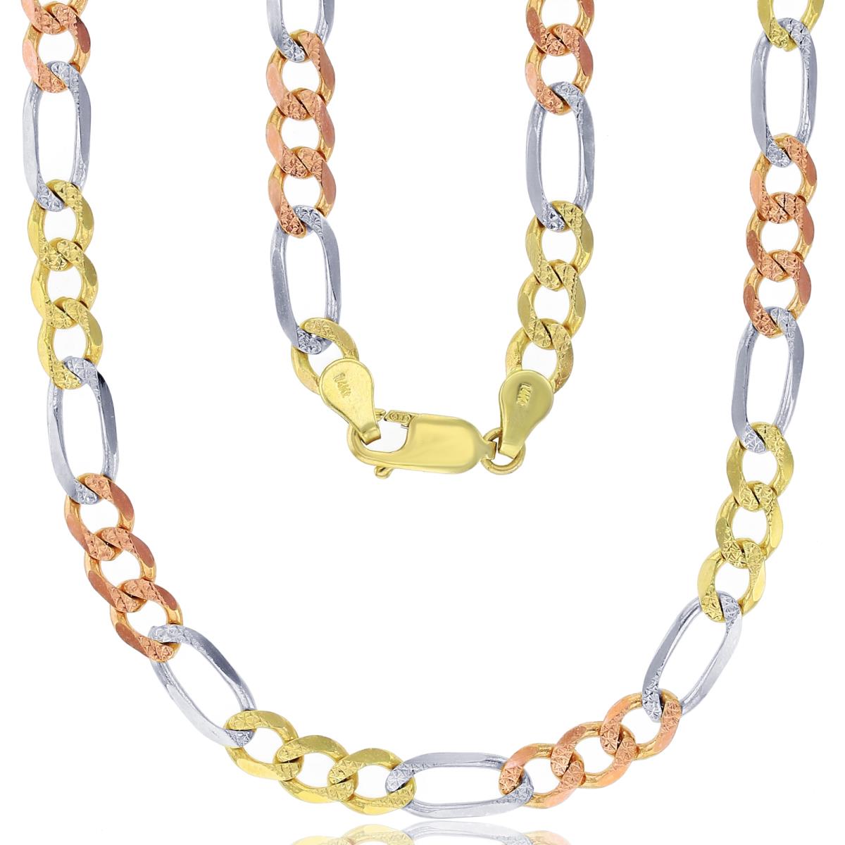 14K Gold Tricolor Pave 6.25MM 24" Figaro 150 Chain