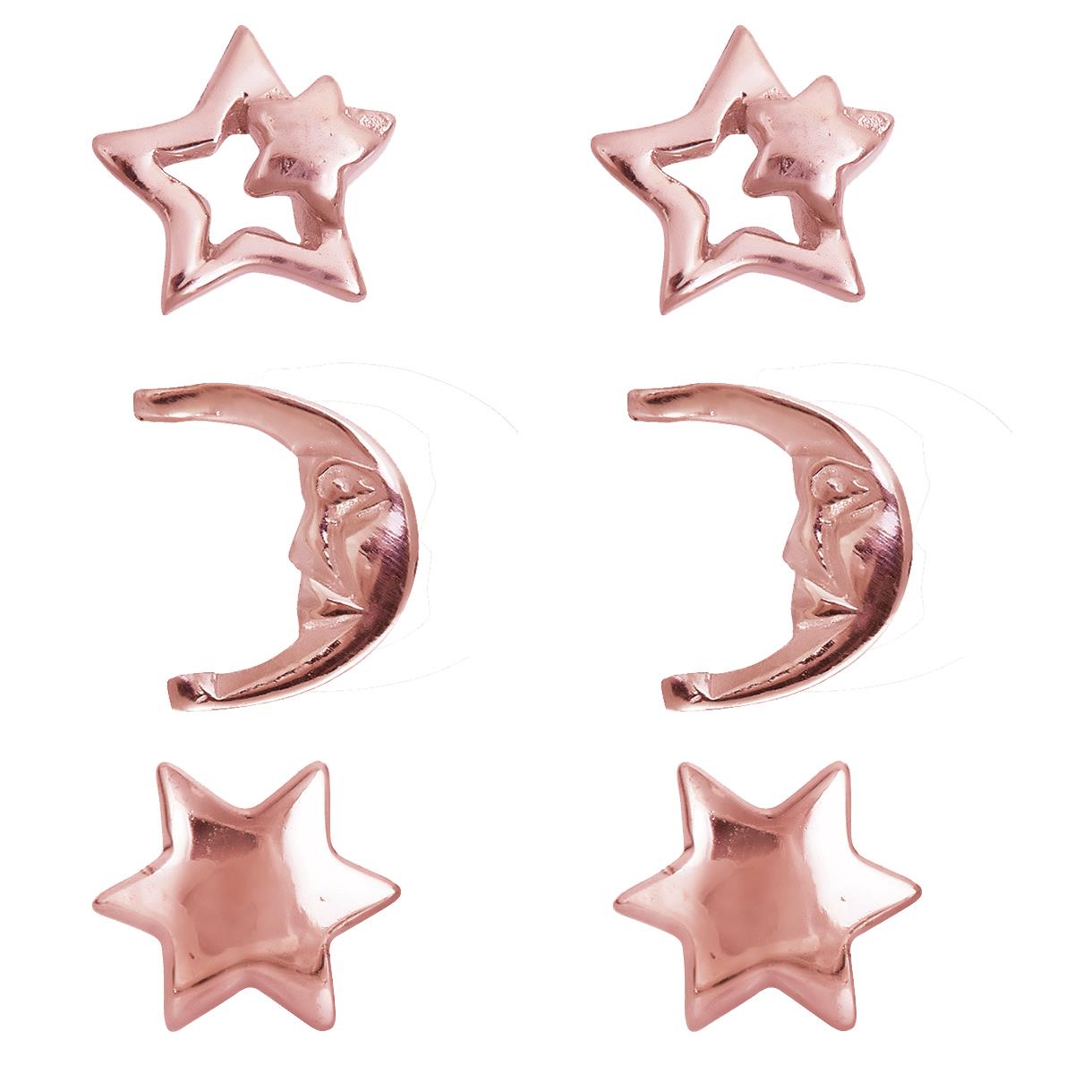 Sterling Silver Rose Star and Moon Stud Set Kit