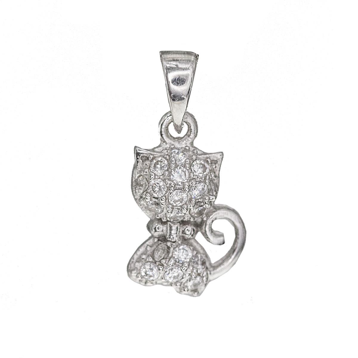 Sterling Silver Rhodium Cat Pendant