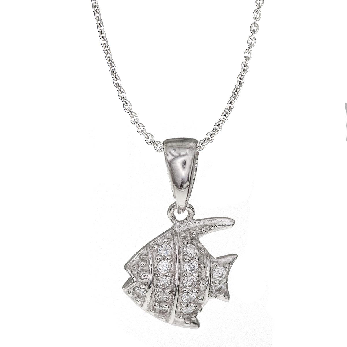 Sterling Silver Rhodium Fish Necklace