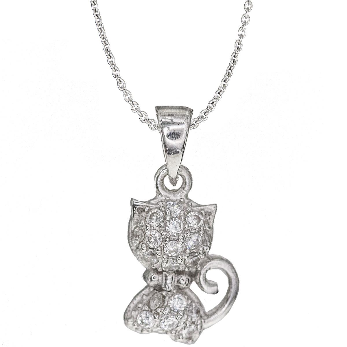 Sterling Silver Rhodium Cat Necklace