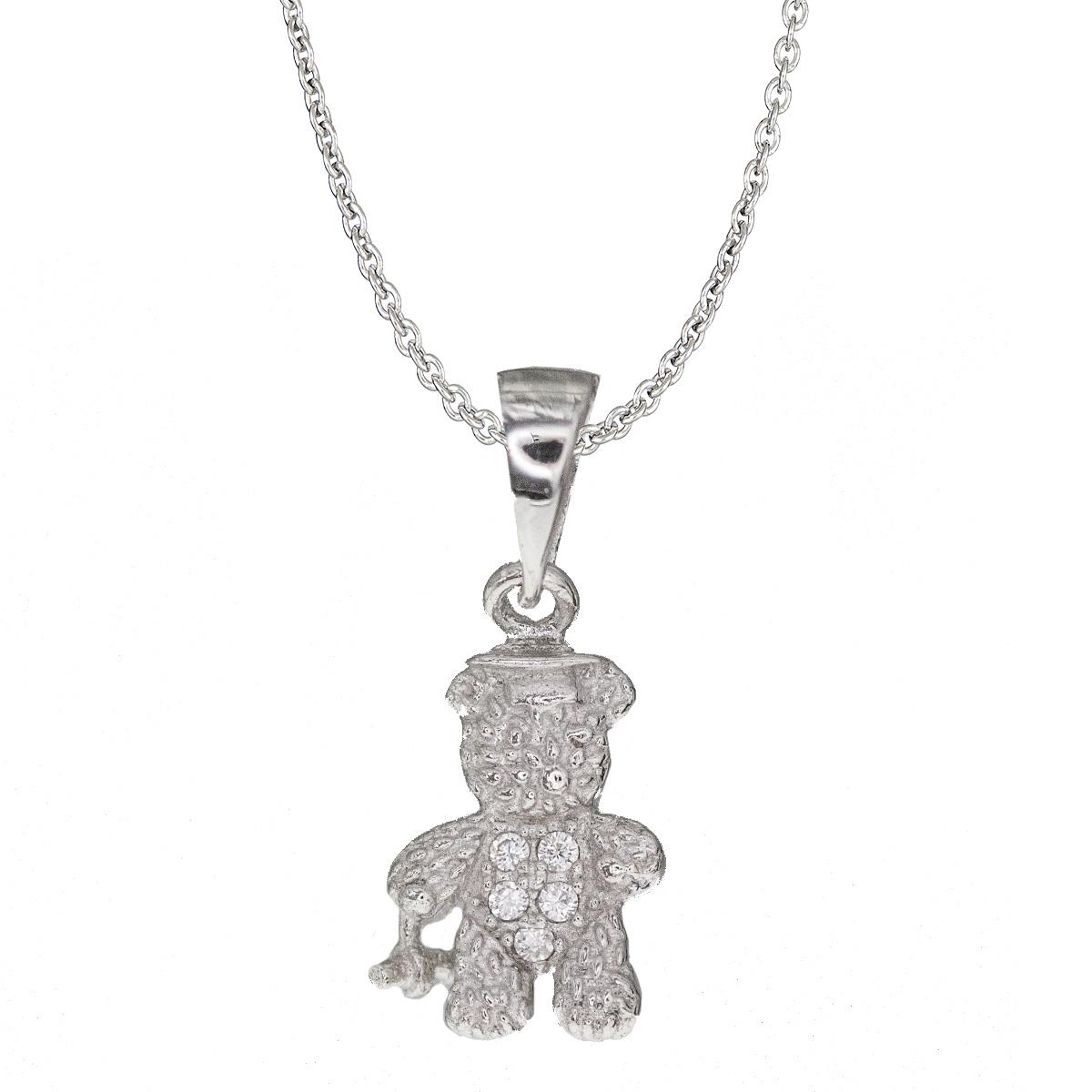 Sterling Silver Rhodium Teddy Bear Necklace