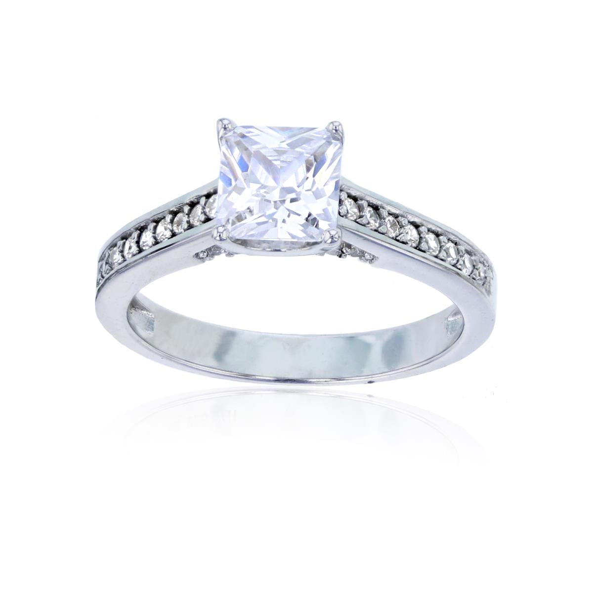 Sterling Silver Rhodium 6mm Princess Cut Engagement Ring