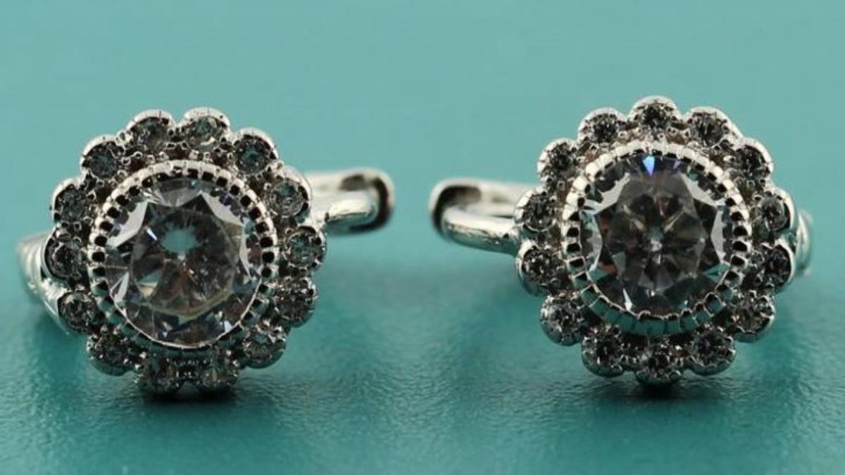 Sterling Silver Rhodium Floral Motif Huggie Earring
