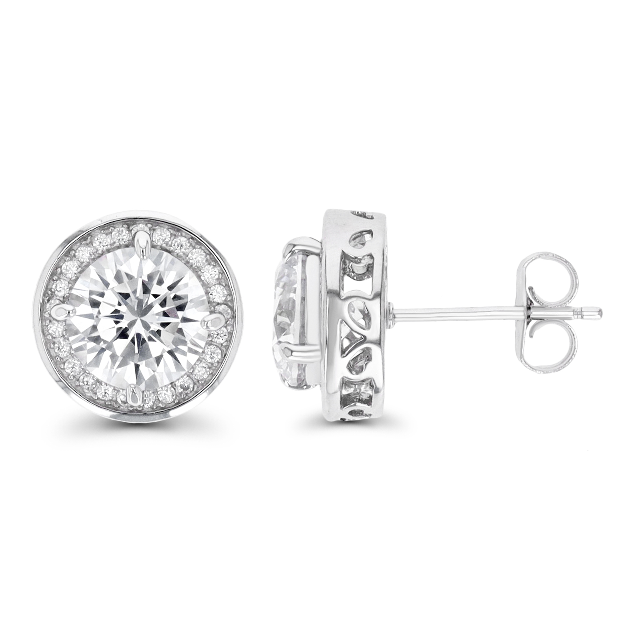 Sterling Silver Rhodium 8.00mm Round Cut Halo Stud Earring