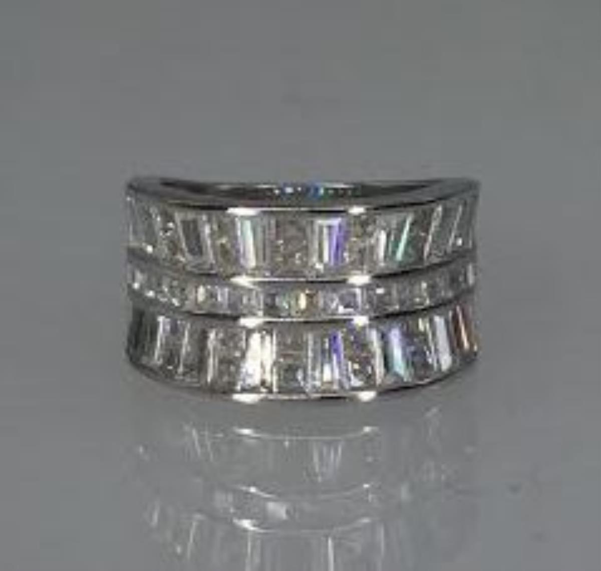 Sterling Silver Rhodium CZ Multi Shaped Concave Ring