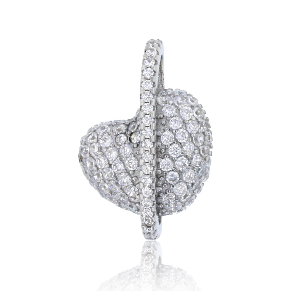Sterling Silver Rhodium Pave Heart and CZ Bale Pendant