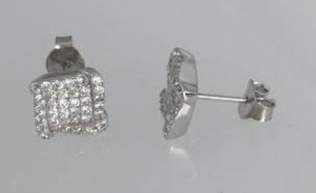 Sterling Silver Rhodium Diamond Shaped Stud Earring