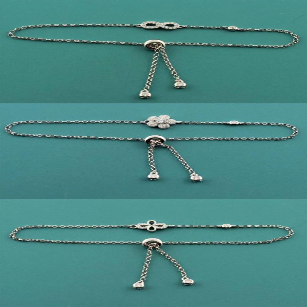 Sterling Silver Rhodium Adjustable Tennis Bracelet Set