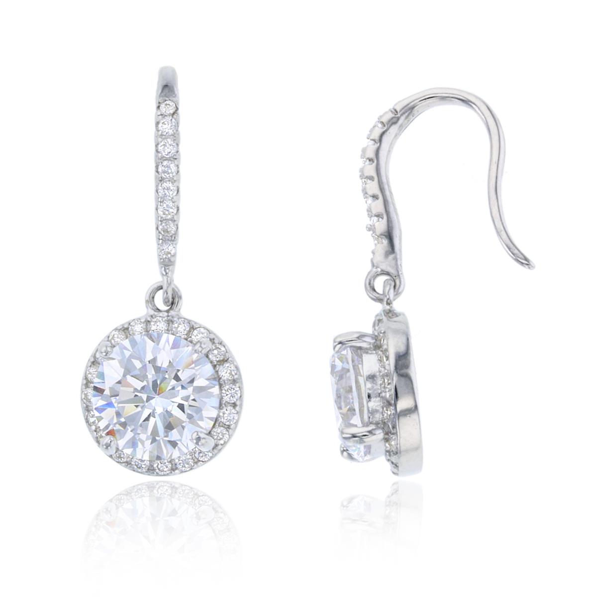 Sterling Silver Rhodium Round Cut Dangling Earring