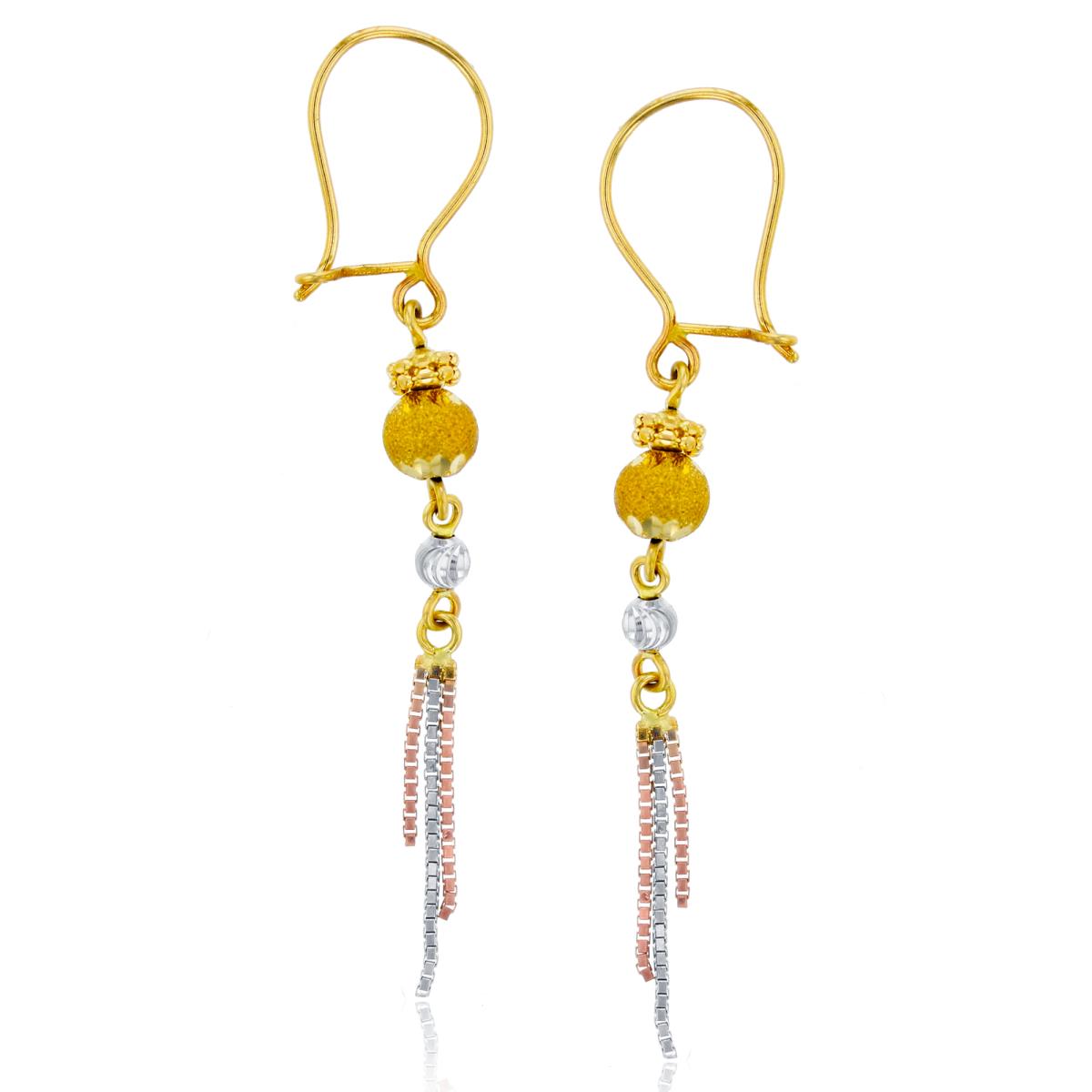 14K Tri-color Gold DC Ball Dangling Earring with Box Chain