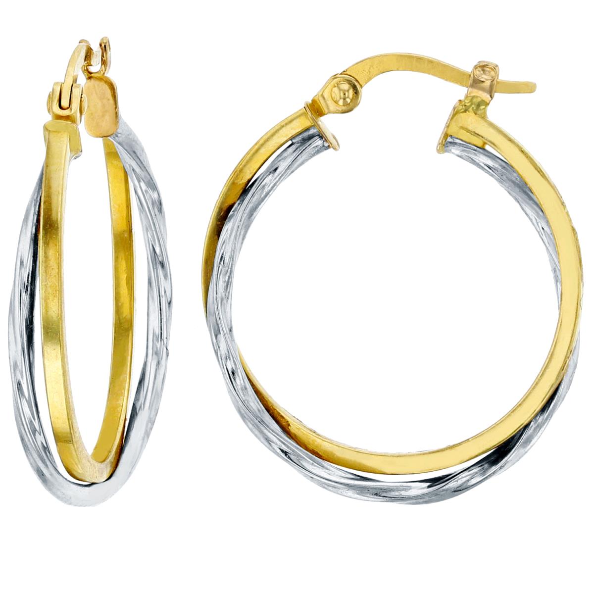 14K Yellow & White Gold 3X25mm Twisted Hoop Earring