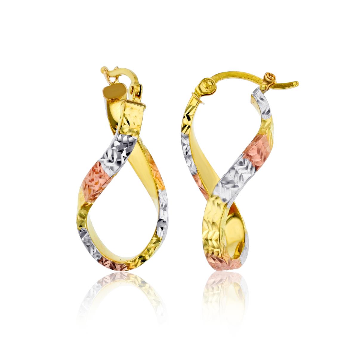14K Tri-color Gold DC S Twisted Hoop Earrings