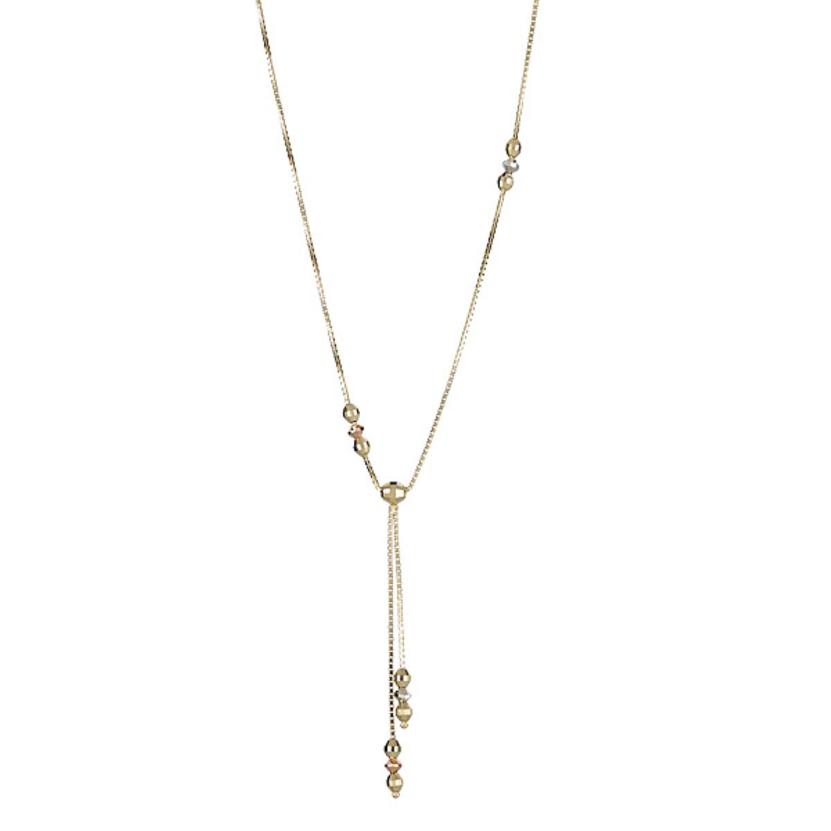 14K Tri-color Gold DC Bead Dangling 17" Necklace