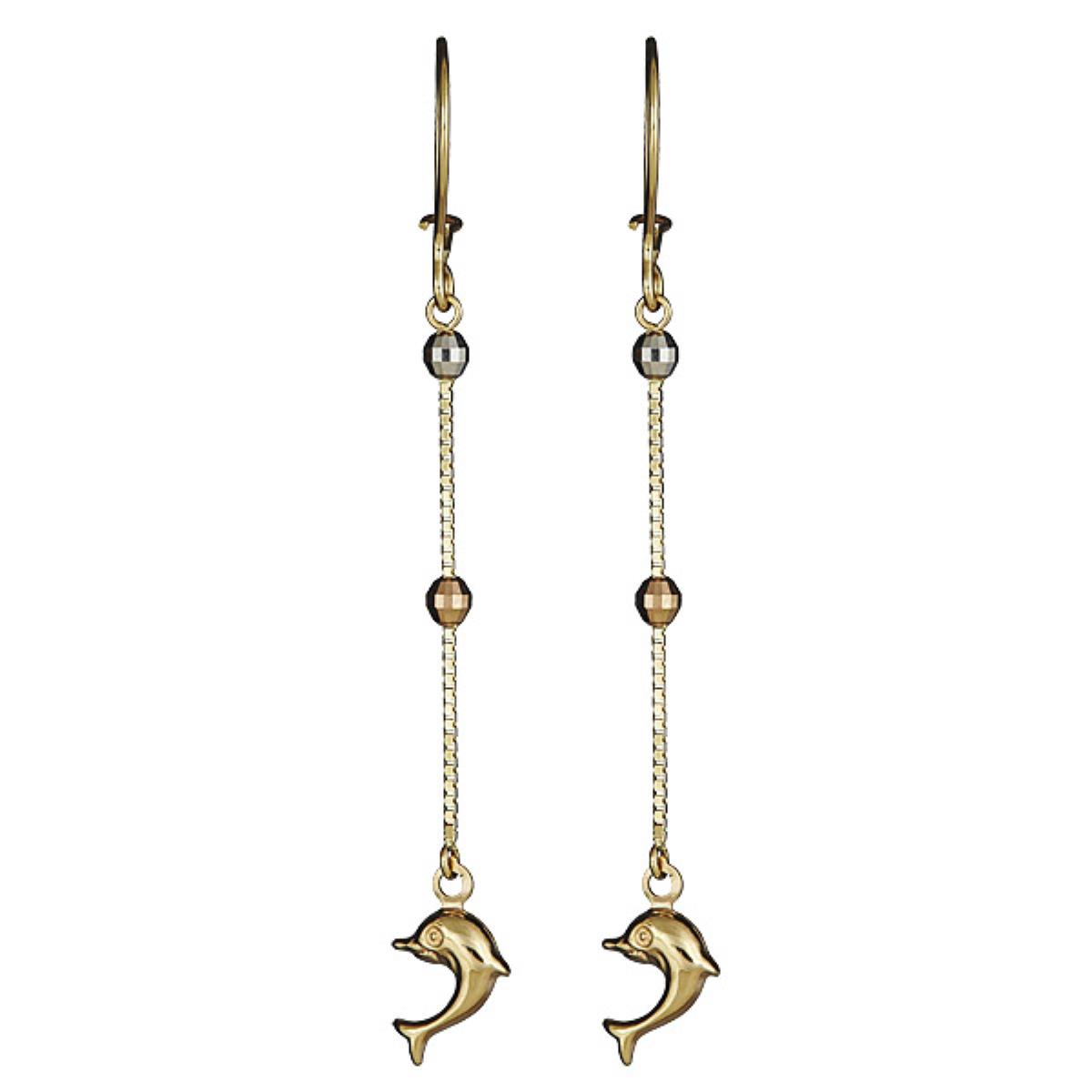 14K Tri-color Gold  Dolphin Dangle Earring