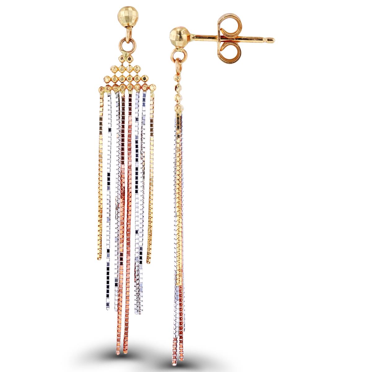 14K Tri-color Gold Beaded Chain Tassel Dangling Earring