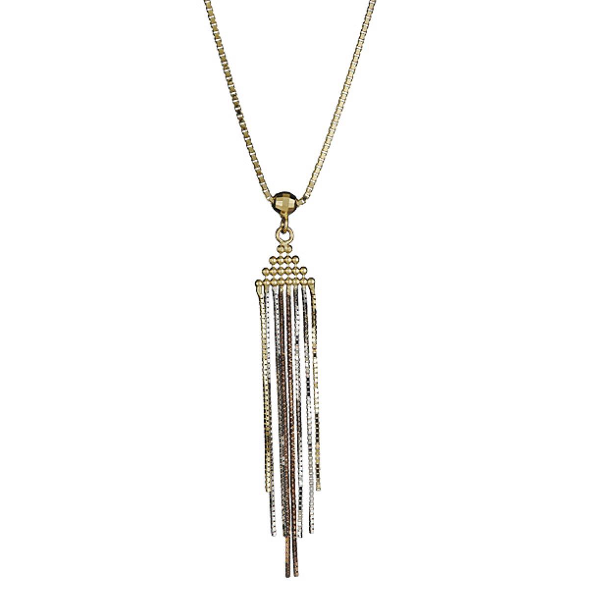 14K Tri-color Gold Beaded Chain Tassel Dangling 17" Necklace