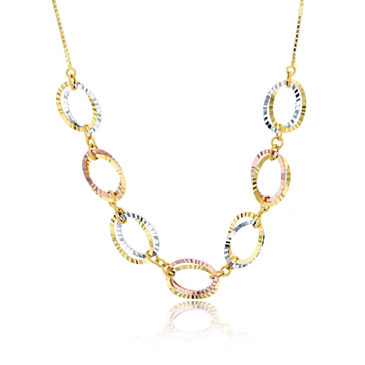 14K Tri-color Gold Diamond Cut Oval Link 17" Necklace
