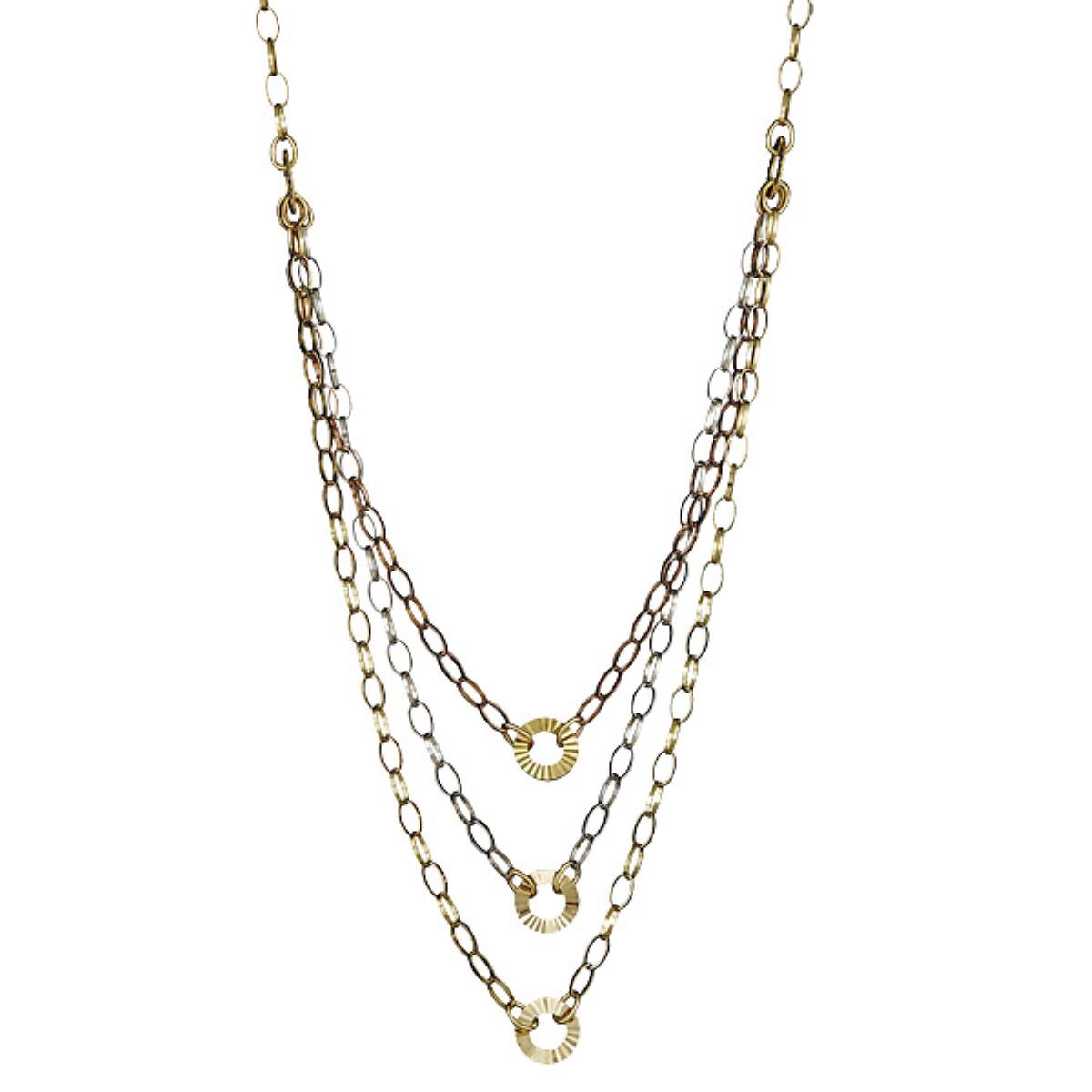 14K Tri-color Gold Link Chain and Circle 17" Necklace
