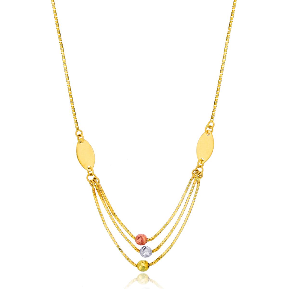 14K Tri-color Gold 3 Row Ball 17" Necklace