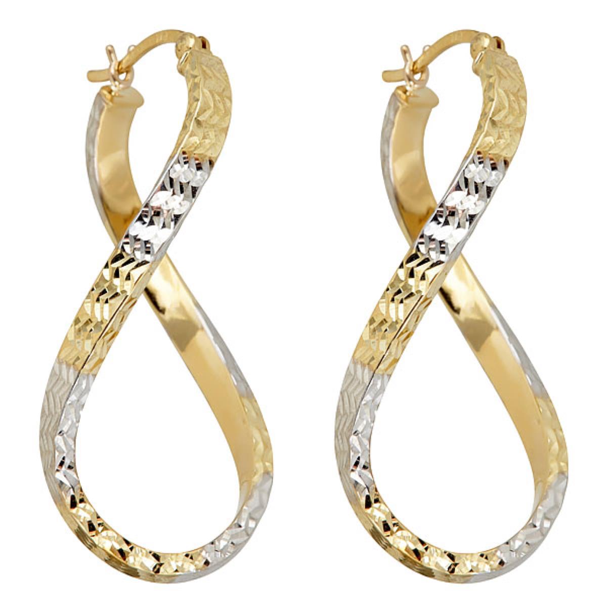 14K Yellow & White Gold Diamond Cut Twisted Oval Hoop Earring