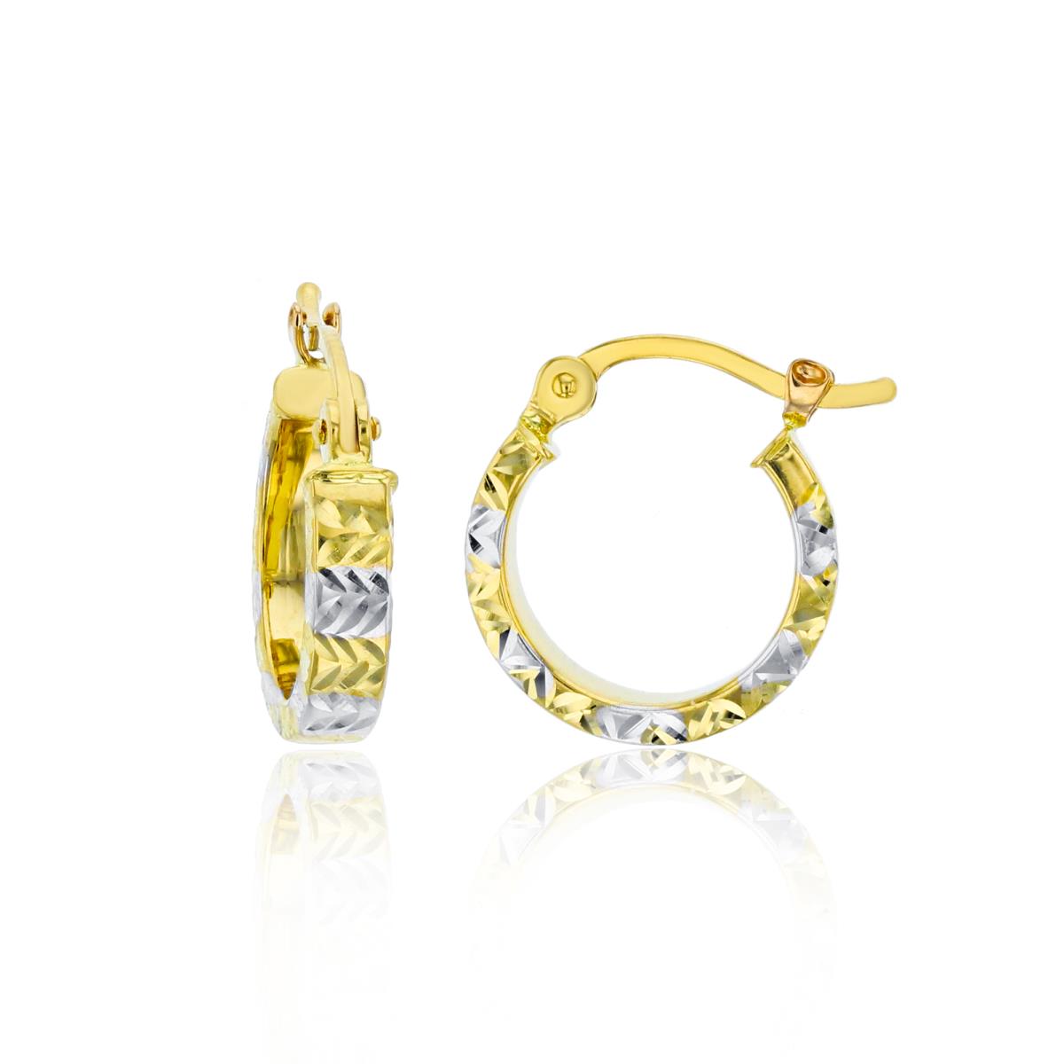 14K Two-Tone Gold Diamond Cut 3x15mm Hoop Earring