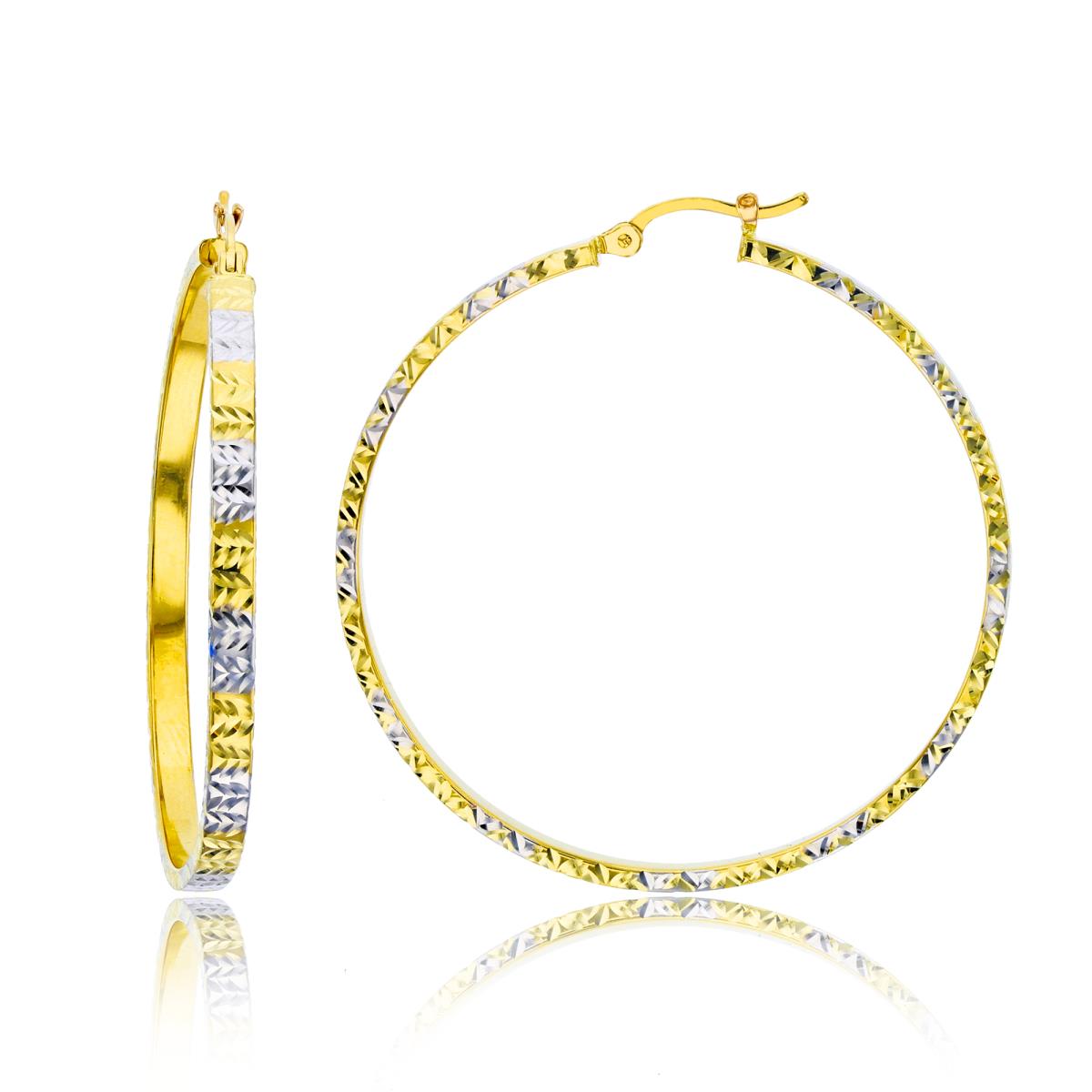14K Two-Tone Gold Diamond Cut 3x45mm Hoop Earrings