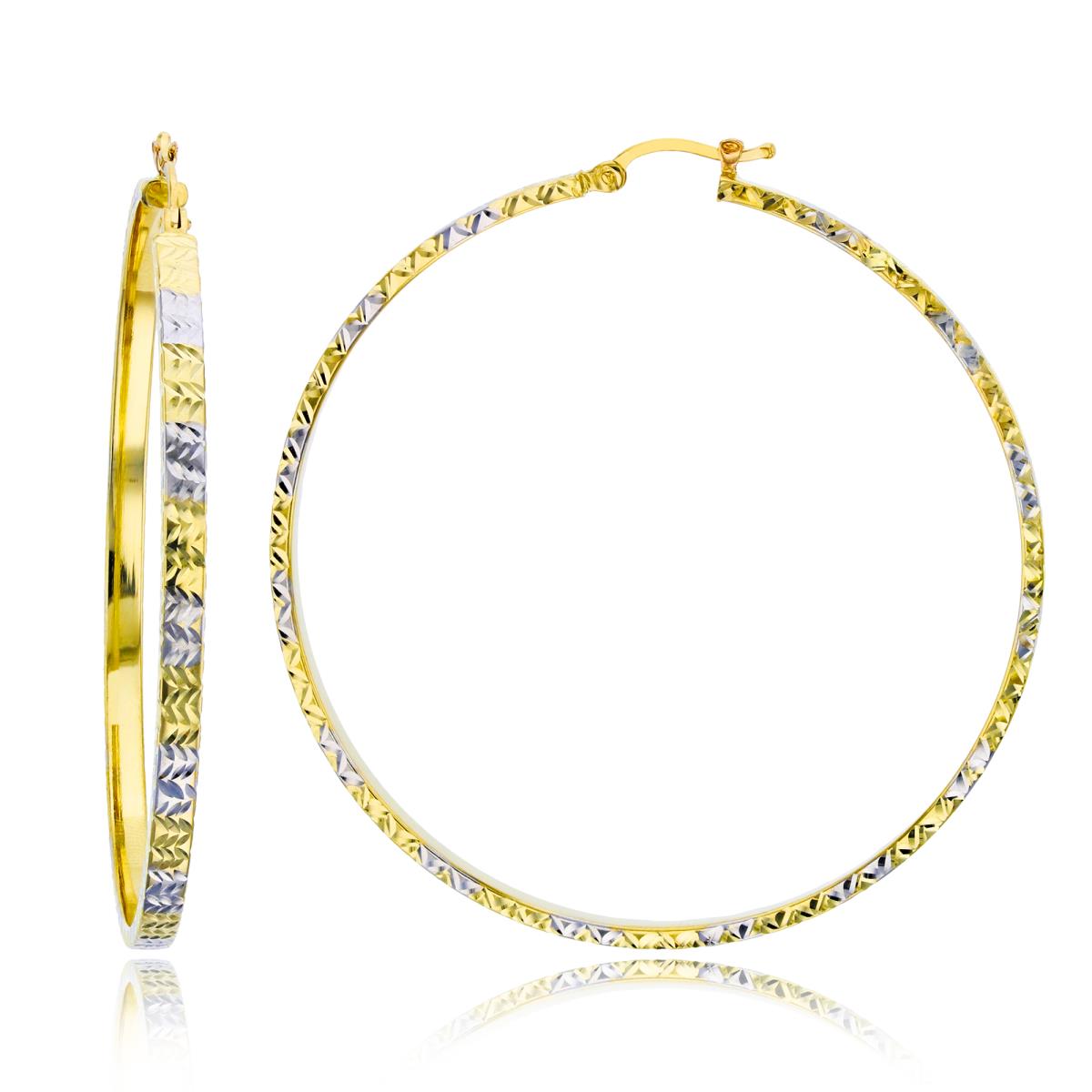 14K Two-Tone Gold Diamond Cut 3x55mm Hoop Earring