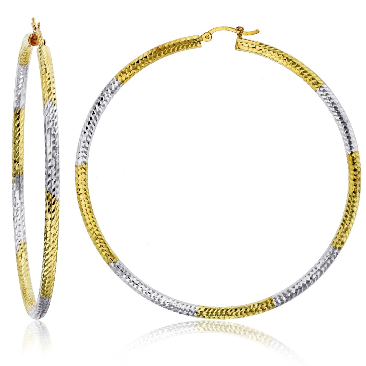14K Two-Tone Gold Diamond Cut 3x65mm Hoop Earring