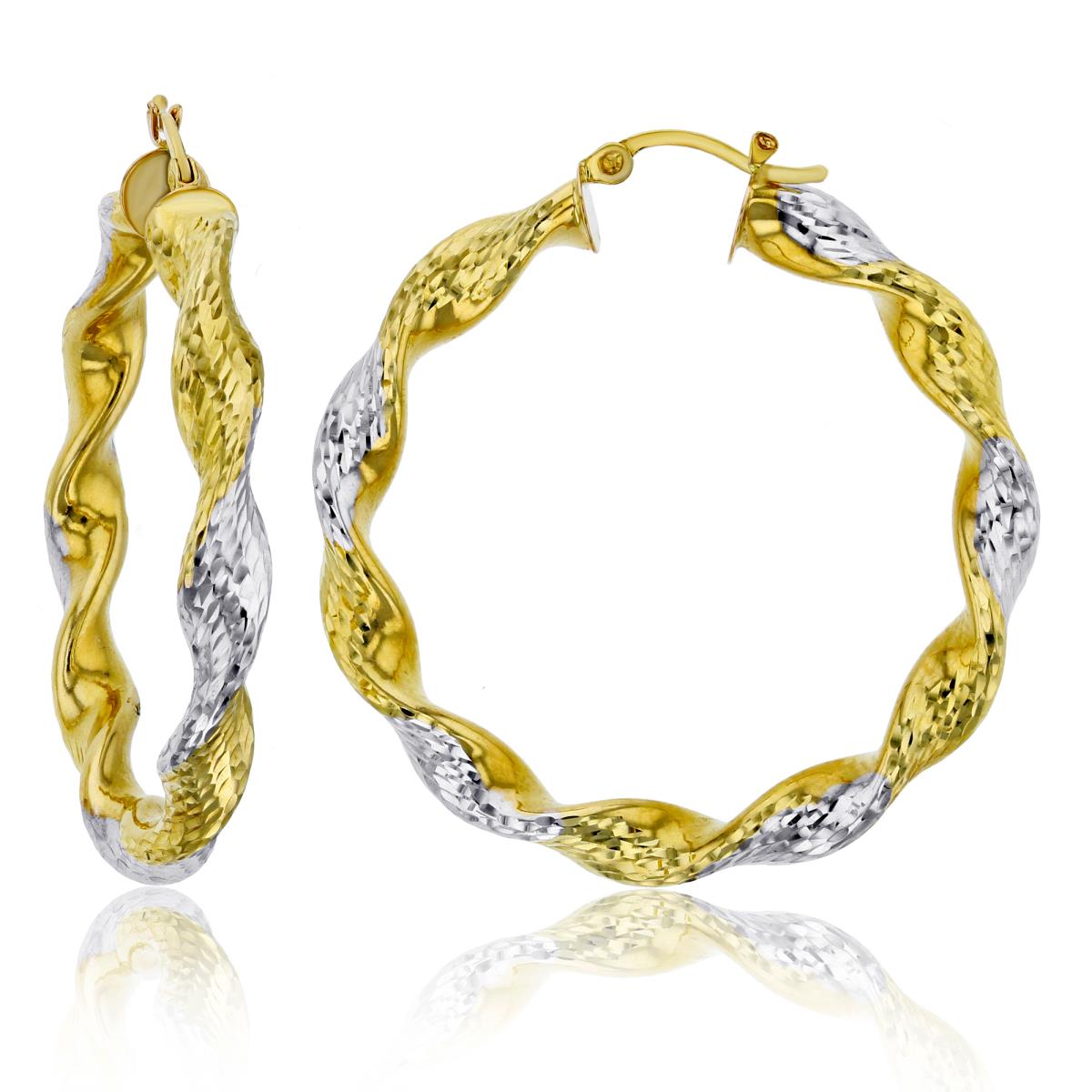 14K Two-Tone Twisted Dia-cut 5x40mm Hoop Earring