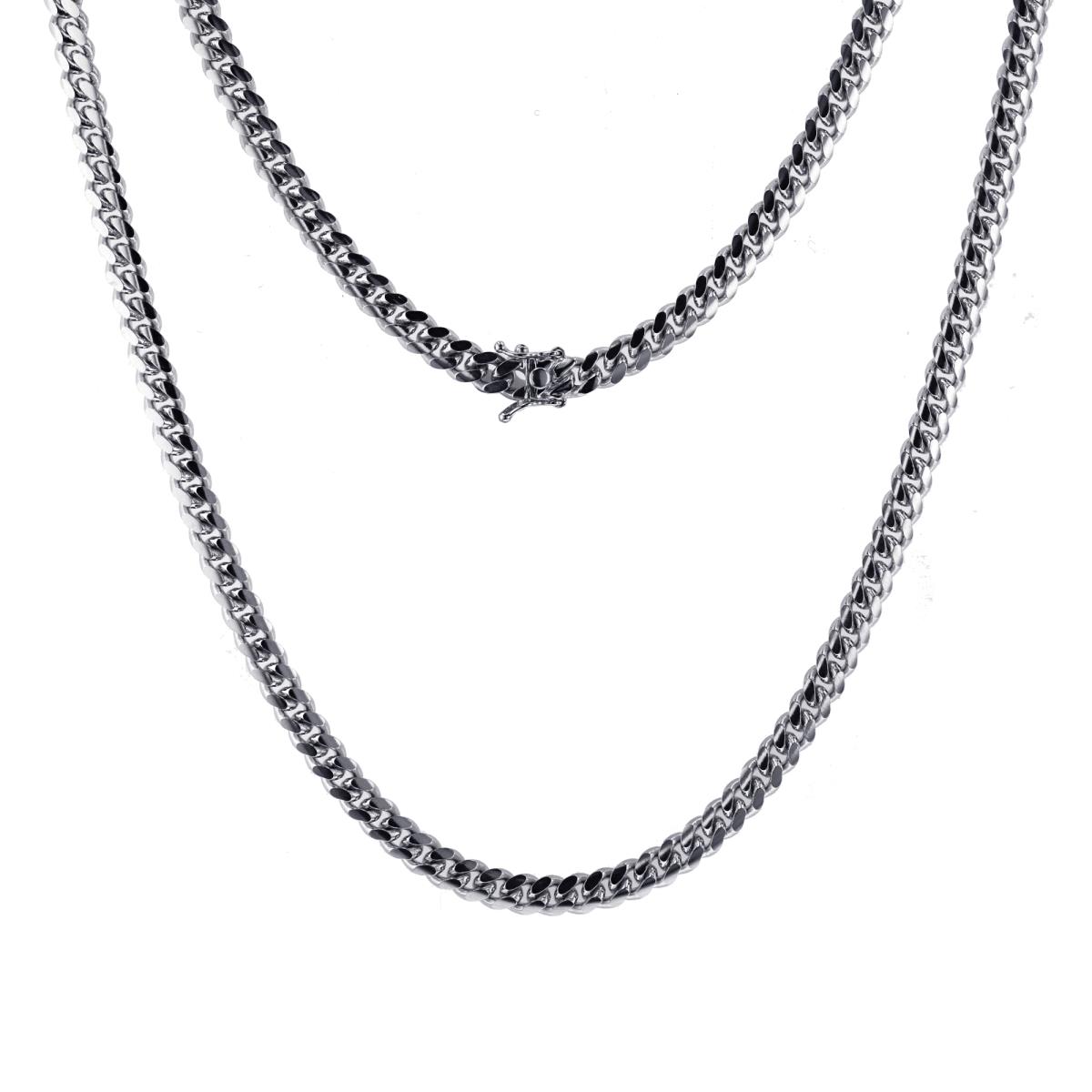Sterling Silver 6.80mm 24" 200 Miami Cuban Rhodium Plated Chain