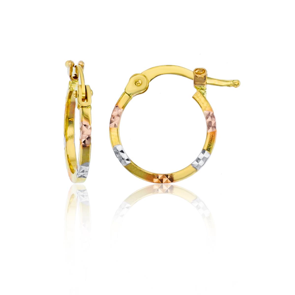 14K Tri-color Gold Diamond Cut 1.5x15mm Round Hoop Earring