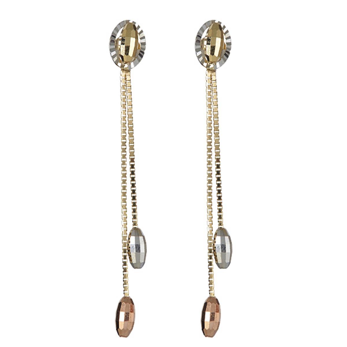 14K Tri-color Gold Diamond Cut Teardrop Dangling Earring
