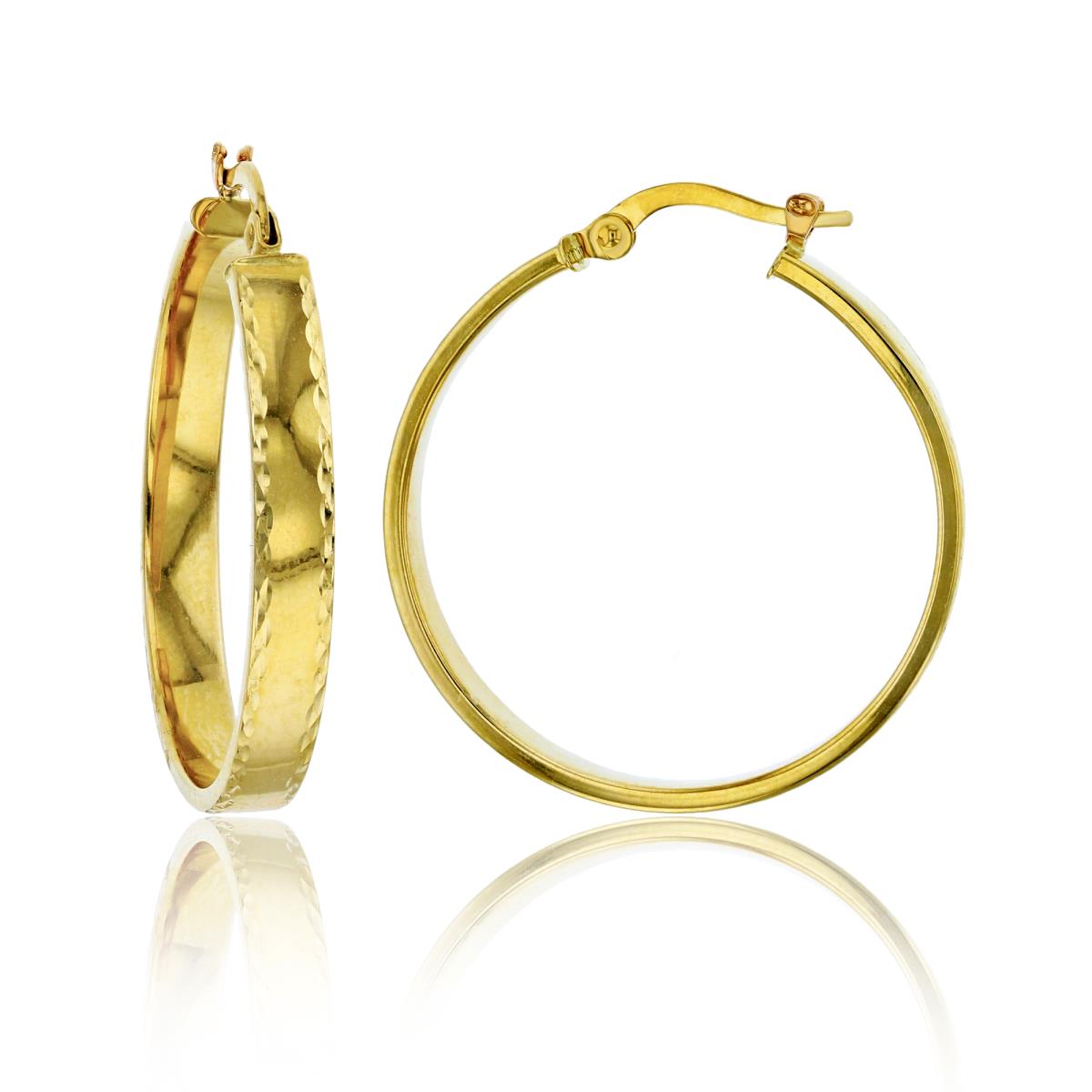 14K Yellow Gold Diamond Cut 4x25mm Hoop Earring
