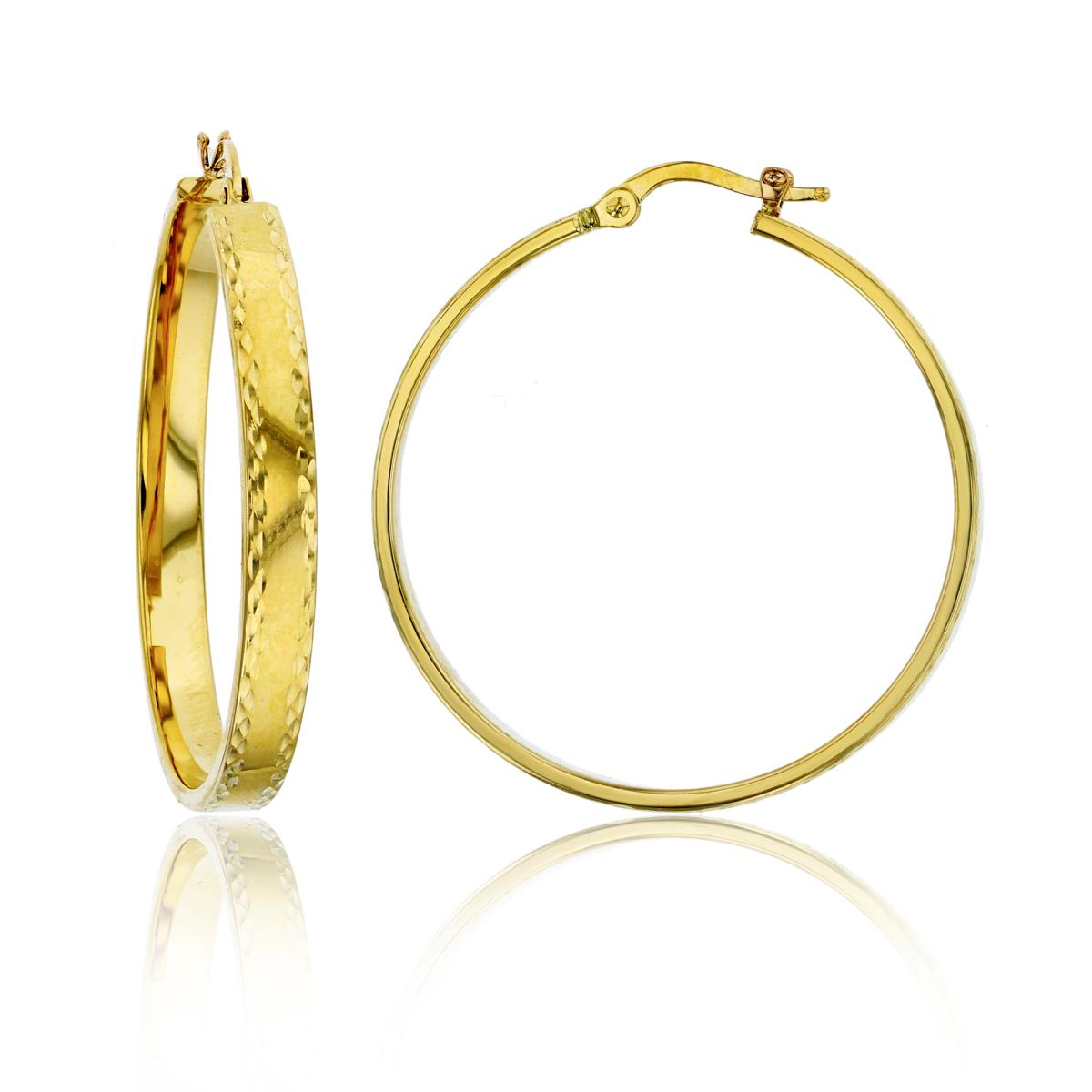 14K Yellow Gold Diamond Cut 4x30mm Hoop Earring