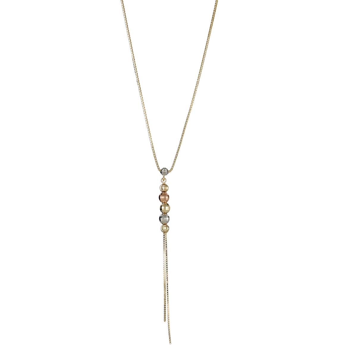 14K Tri-color Gold Diamond Cut Ball and Chain Tassel 17" Necklace