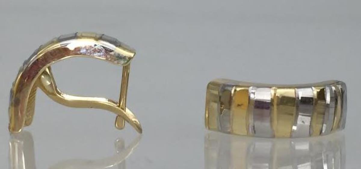 14K Yellow & White Gold Shiny Diamond Cut Huggie Latch Back Earring